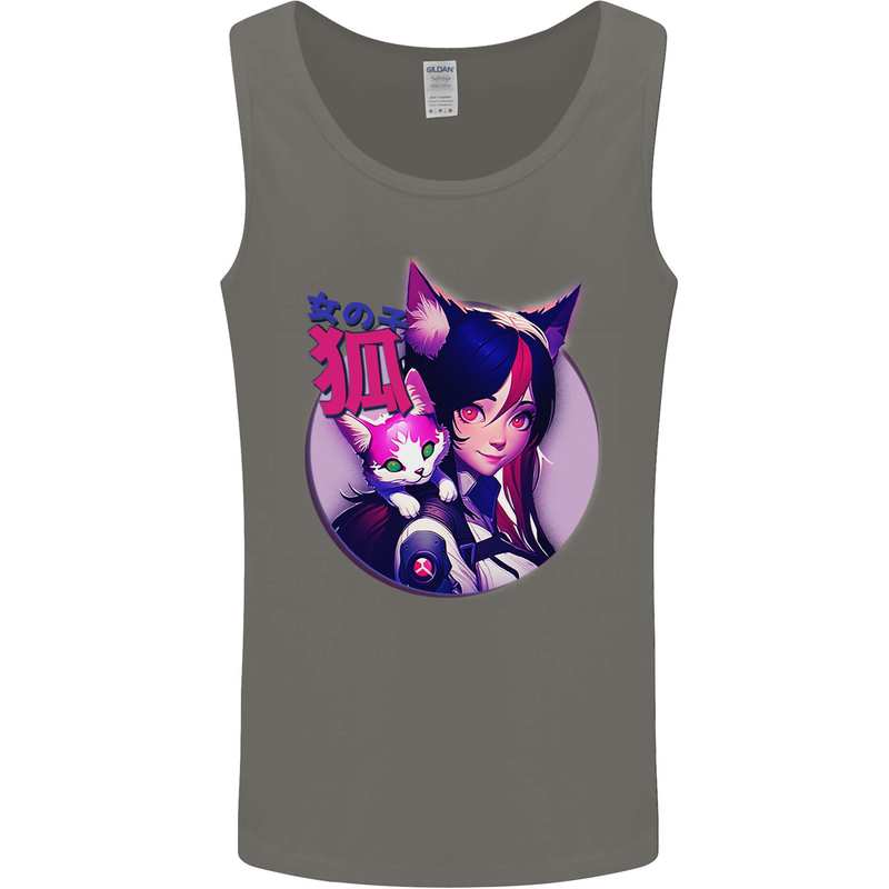 Anime Cat Girl Mens Vest Tank Top Charcoal