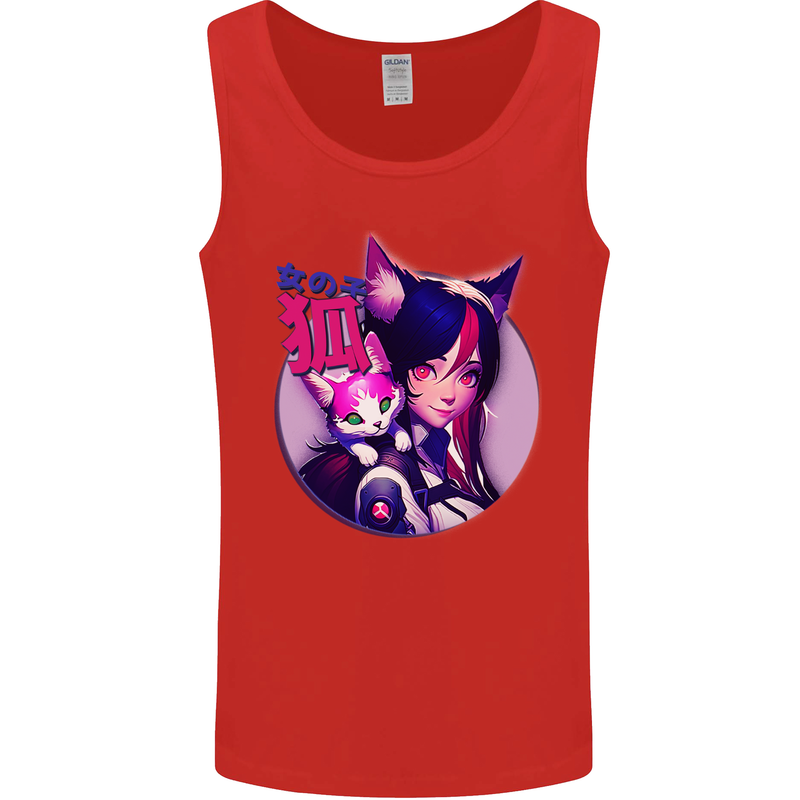 Anime Cat Girl Mens Vest Tank Top Red