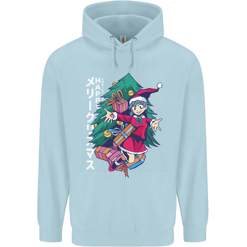 Anime Elf Christmas Tree Xmas Childrens Kids Hoodie Light Blue