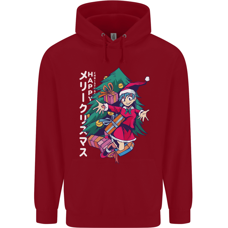 Anime Elf Christmas Tree Xmas Childrens Kids Hoodie Red
