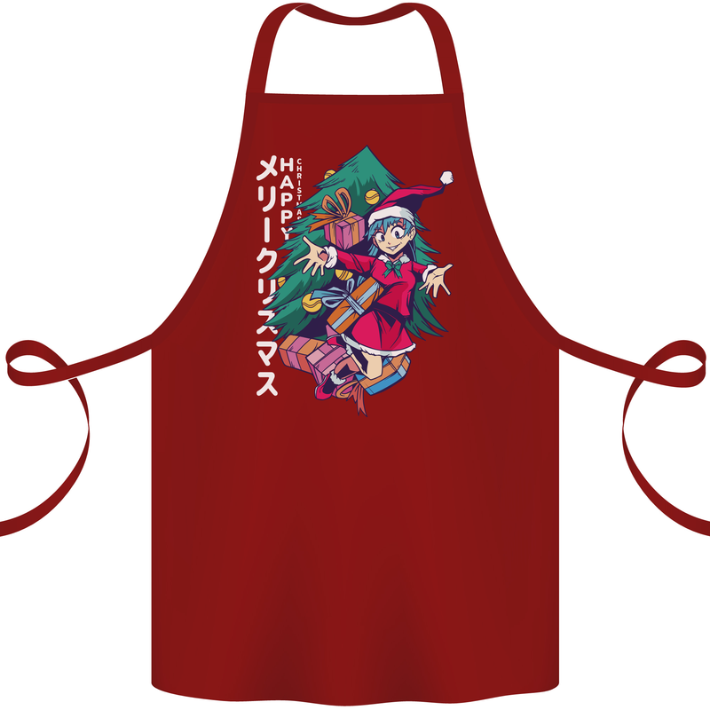 Anime Elf Christmas Tree Xmas Cotton Apron 100% Organic Maroon