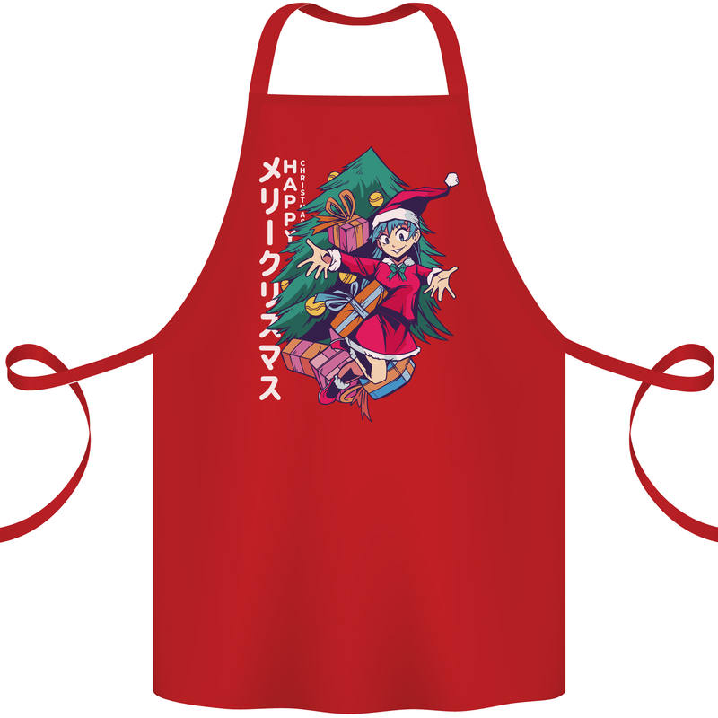 Anime Elf Christmas Tree Xmas Cotton Apron 100% Organic Red