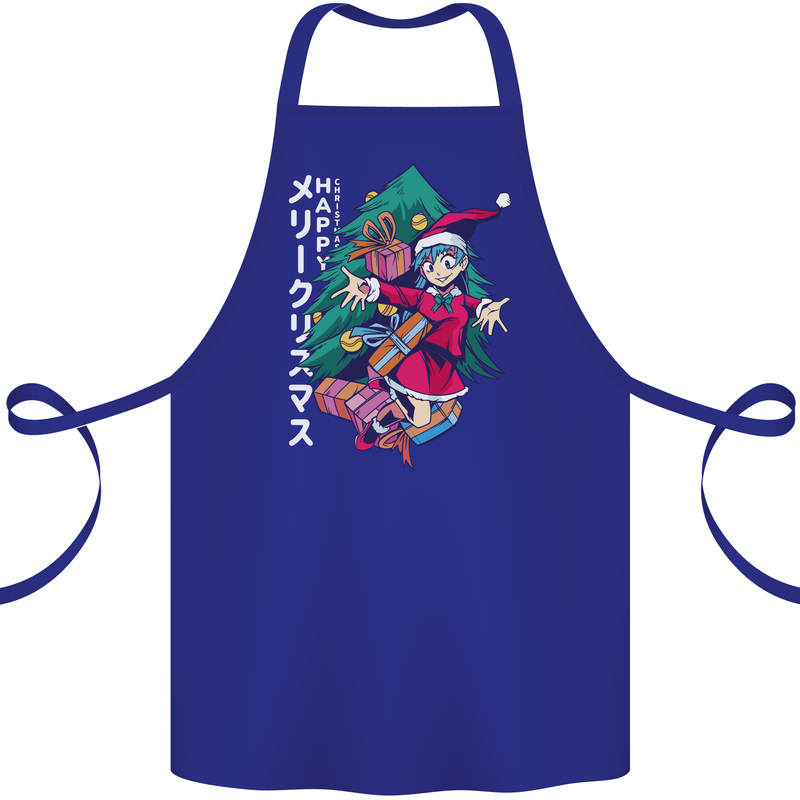 Anime Elf Christmas Tree Xmas Cotton Apron 100% Organic Royal Blue