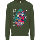 Anime Elf Christmas Tree Xmas Kids Sweatshirt Jumper Forest Green