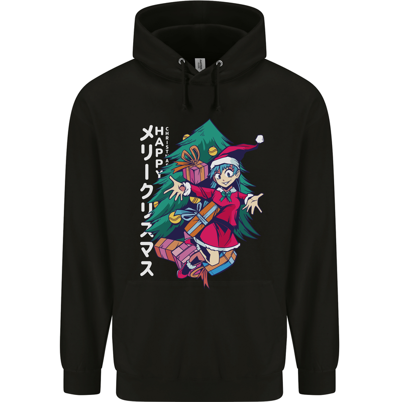 Anime Elf Christmas Tree Xmas Mens 80% Cotton Hoodie Black
