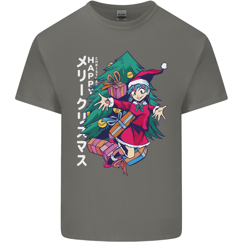 Anime Elf Christmas Tree Xmas Mens Cotton T-Shirt Tee Top Charcoal