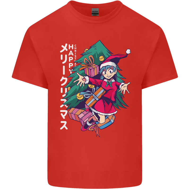 Anime Elf Christmas Tree Xmas Mens Cotton T-Shirt Tee Top Red