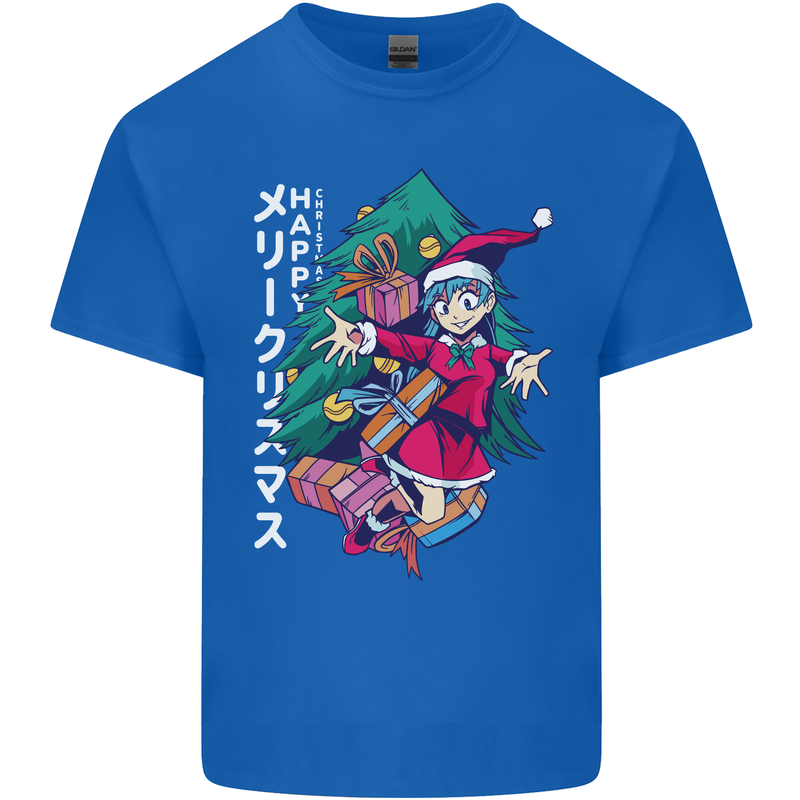 Anime Elf Christmas Tree Xmas Mens Cotton T-Shirt Tee Top Royal Blue