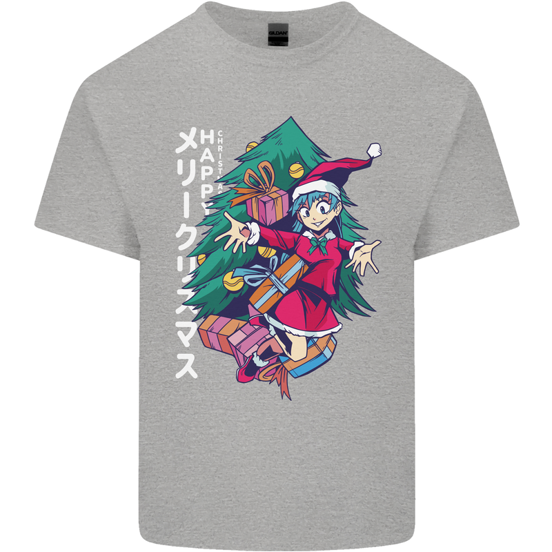 Anime Elf Christmas Tree Xmas Mens Cotton T-Shirt Tee Top Sports Grey