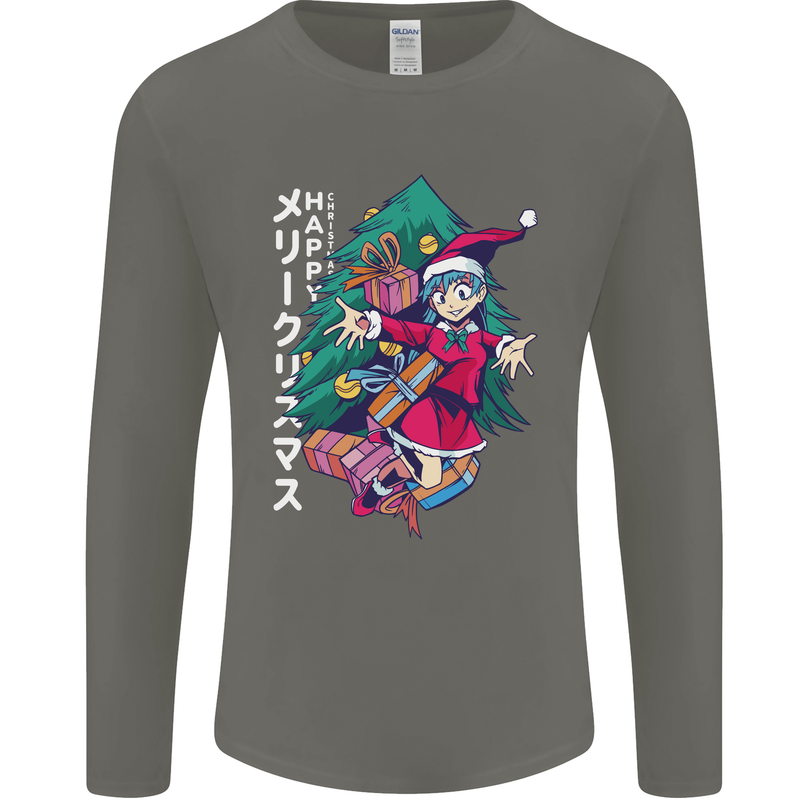 Anime Elf Christmas Tree Xmas Mens Long Sleeve T-Shirt Charcoal