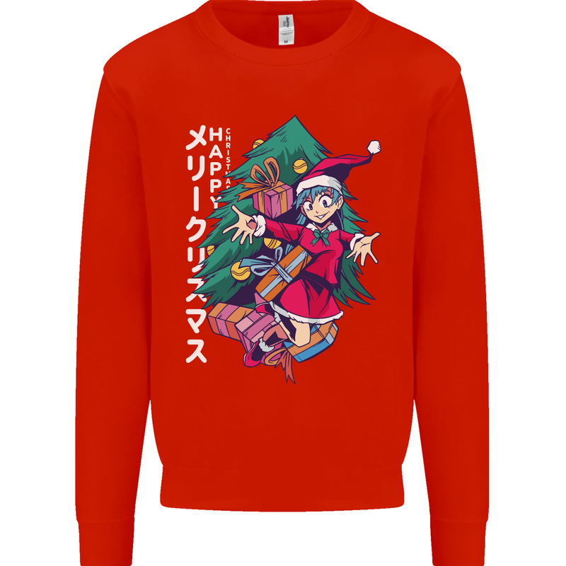 Anime Elf Christmas Tree Xmas Mens Sweatshirt Jumper Bright Red