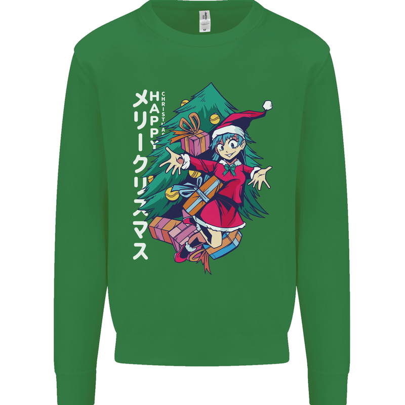 Anime Elf Christmas Tree Xmas Mens Sweatshirt Jumper Irish Green