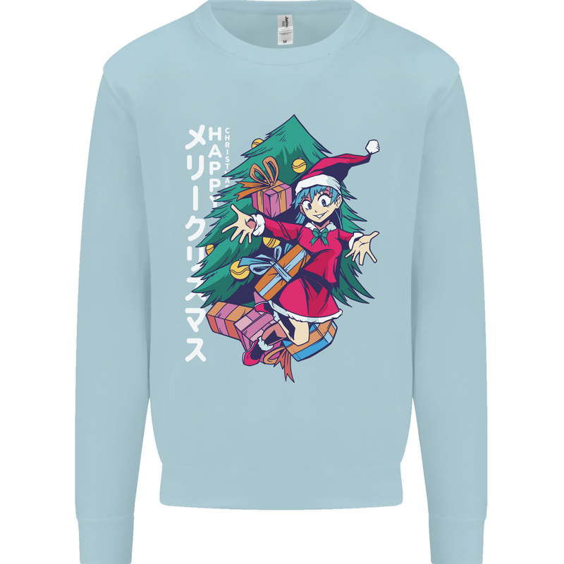 Anime Elf Christmas Tree Xmas Mens Sweatshirt Jumper Light Blue