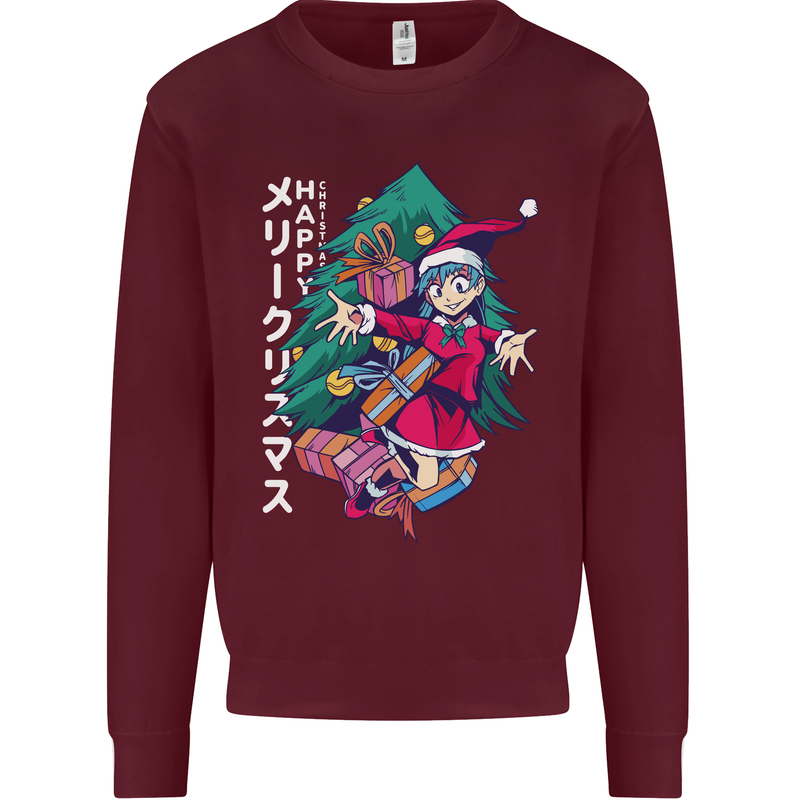 Anime Elf Christmas Tree Xmas Mens Sweatshirt Jumper Maroon