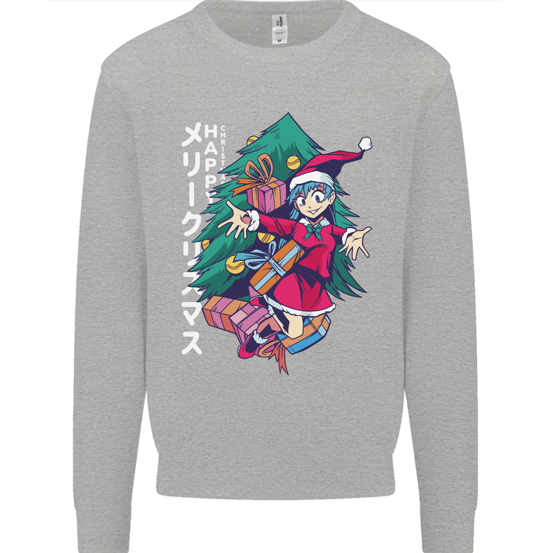 Anime Elf Christmas Tree Xmas Mens Sweatshirt Jumper Sports Grey