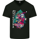 Anime Elf Christmas Tree Xmas Mens V-Neck Cotton T-Shirt Black