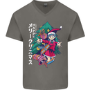 Anime Elf Christmas Tree Xmas Mens V-Neck Cotton T-Shirt Charcoal