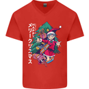 Anime Elf Christmas Tree Xmas Mens V-Neck Cotton T-Shirt Red