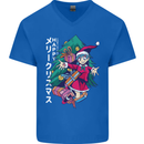 Anime Elf Christmas Tree Xmas Mens V-Neck Cotton T-Shirt Royal Blue