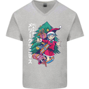 Anime Elf Christmas Tree Xmas Mens V-Neck Cotton T-Shirt Sports Grey