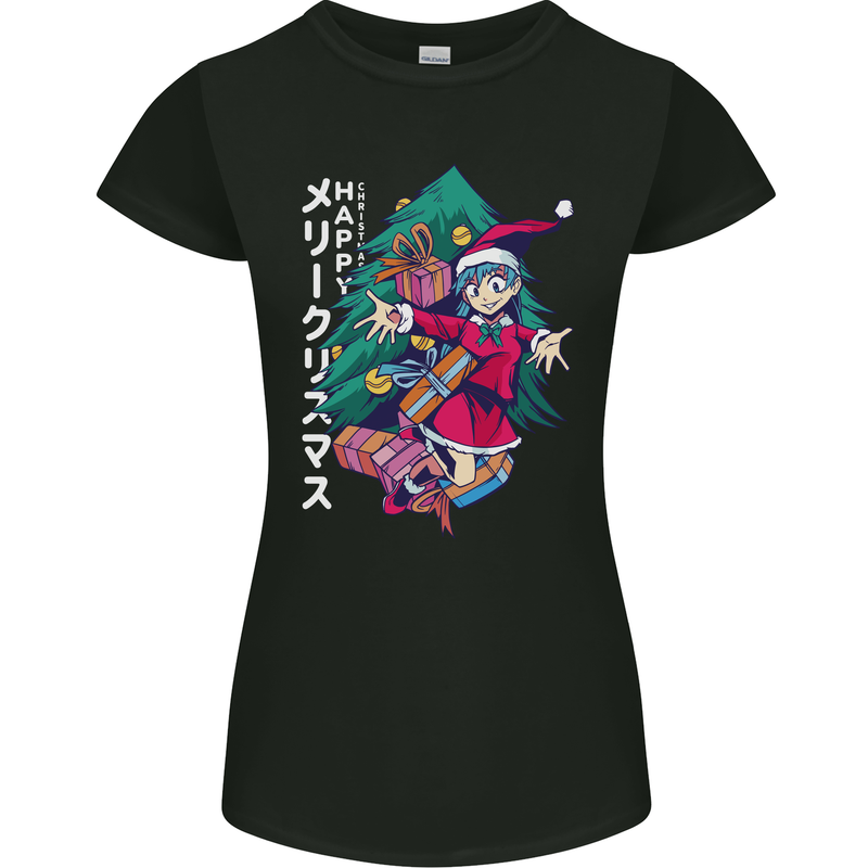 Anime Elf Christmas Tree Xmas Womens Petite Cut T-Shirt Black