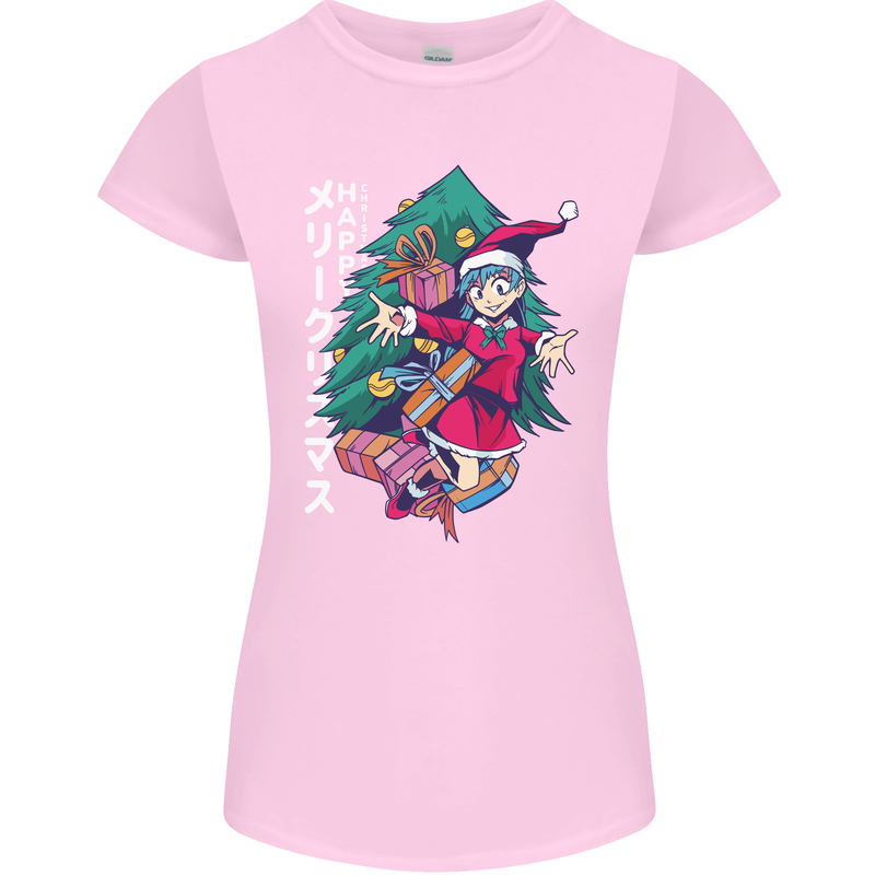 Anime Elf Christmas Tree Xmas Womens Petite Cut T-Shirt Light Pink