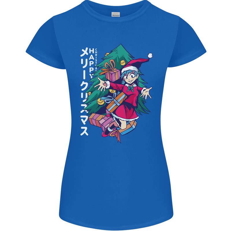 Anime Elf Christmas Tree Xmas Womens Petite Cut T-Shirt Royal Blue