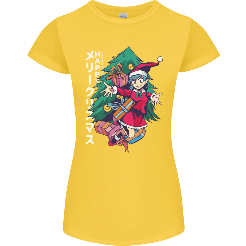 Anime Elf Christmas Tree Xmas Womens Petite Cut T-Shirt Yellow