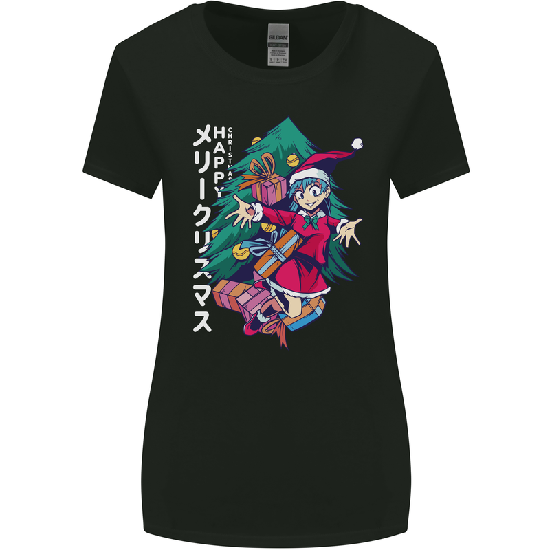 Anime Elf Christmas Tree Xmas Womens Wider Cut T-Shirt Black