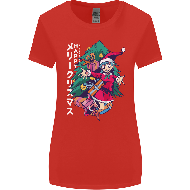 Anime Elf Christmas Tree Xmas Womens Wider Cut T-Shirt Red