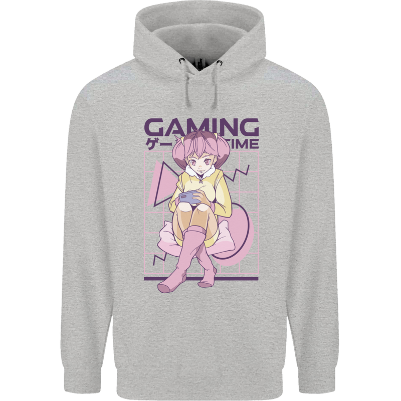 Anime Gamer Girl Gaming Video Games Mens 80% Cotton Hoodie Sports Grey