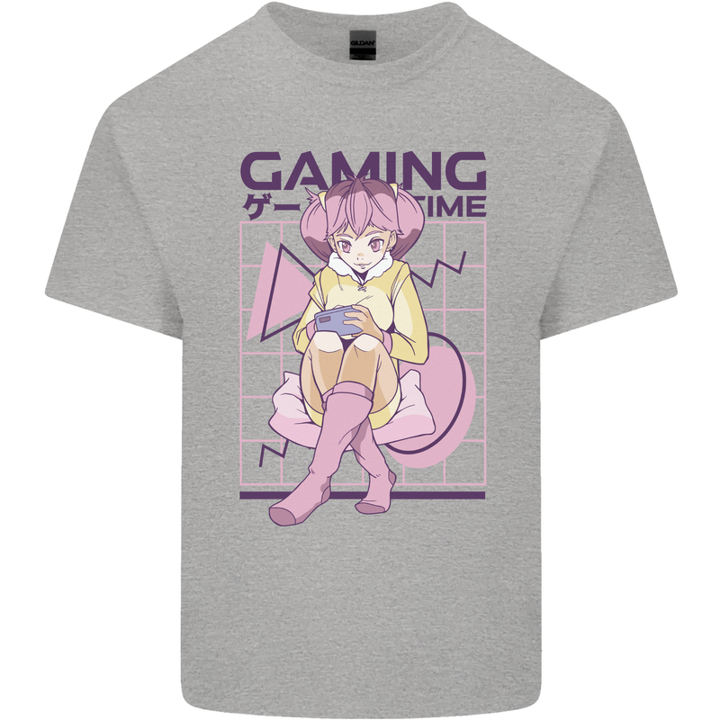 Anime Gamer Girl Gaming Video Games Mens Cotton T-Shirt Tee Top Sports Grey