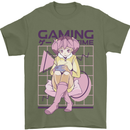 Anime Gamer Girl Gaming Video Games Mens T-Shirt 100% Cotton Military Green
