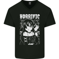 Anime Horrific Mens V-Neck Cotton T-Shirt Black