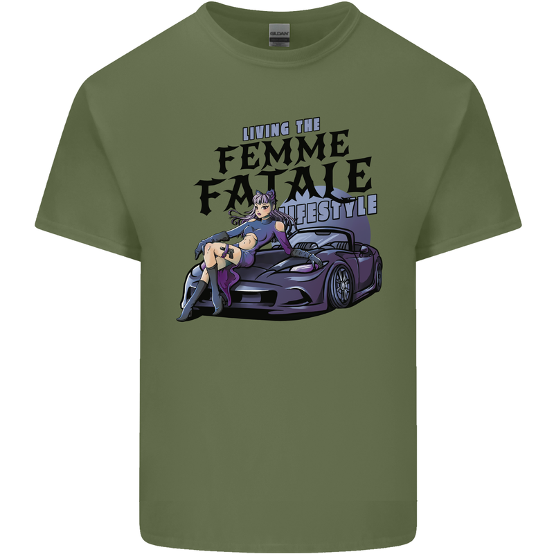 Anime Living the Femme Fatale Lifestyle Mens Cotton T-Shirt Tee Top Military Green