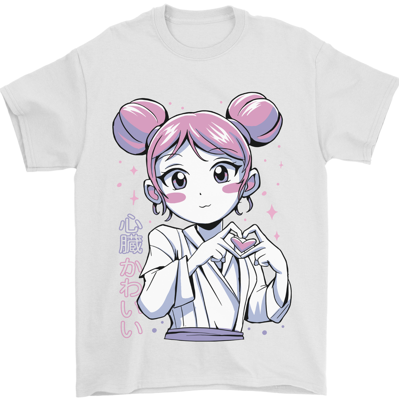 Anime Love Heart Girl Mens T-Shirt 100% Cotton White