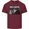 Anime Sad Girl Mens Cotton T-Shirt Tee Top Maroon