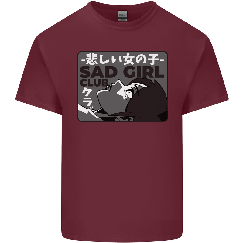 Anime Sad Girl Mens Cotton T-Shirt Tee Top Maroon