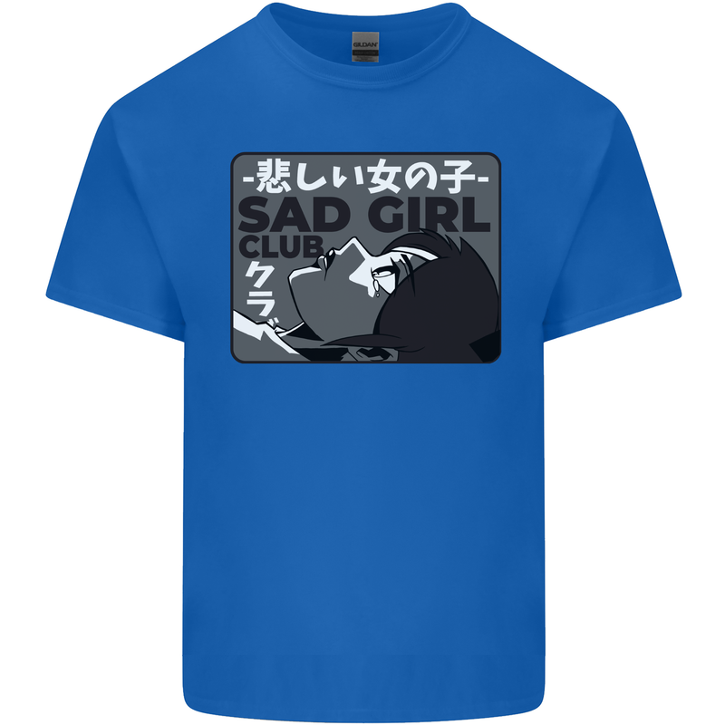 Anime Sad Girl Mens Cotton T-Shirt Tee Top Royal Blue