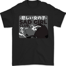 Anime Sad Girl Mens T-Shirt 100% Cotton Black