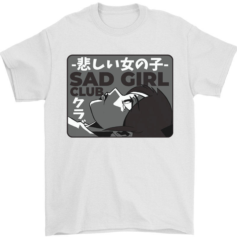 Anime Sad Girl Mens T-Shirt 100% Cotton White