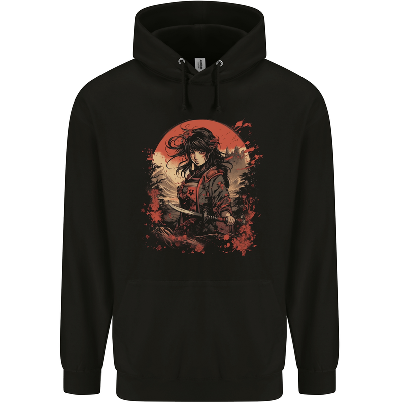 Anime Samurai Girl Fantasy Warrior Mens 80% Cotton Hoodie Black