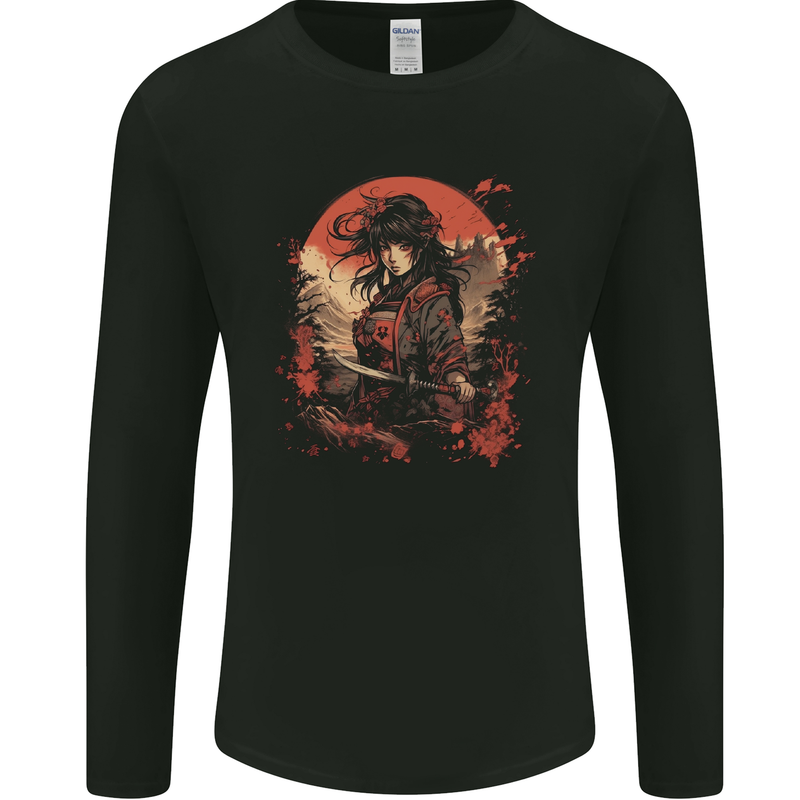 Anime Samurai Girl Fantasy Warrior Mens Long Sleeve T-Shirt Black