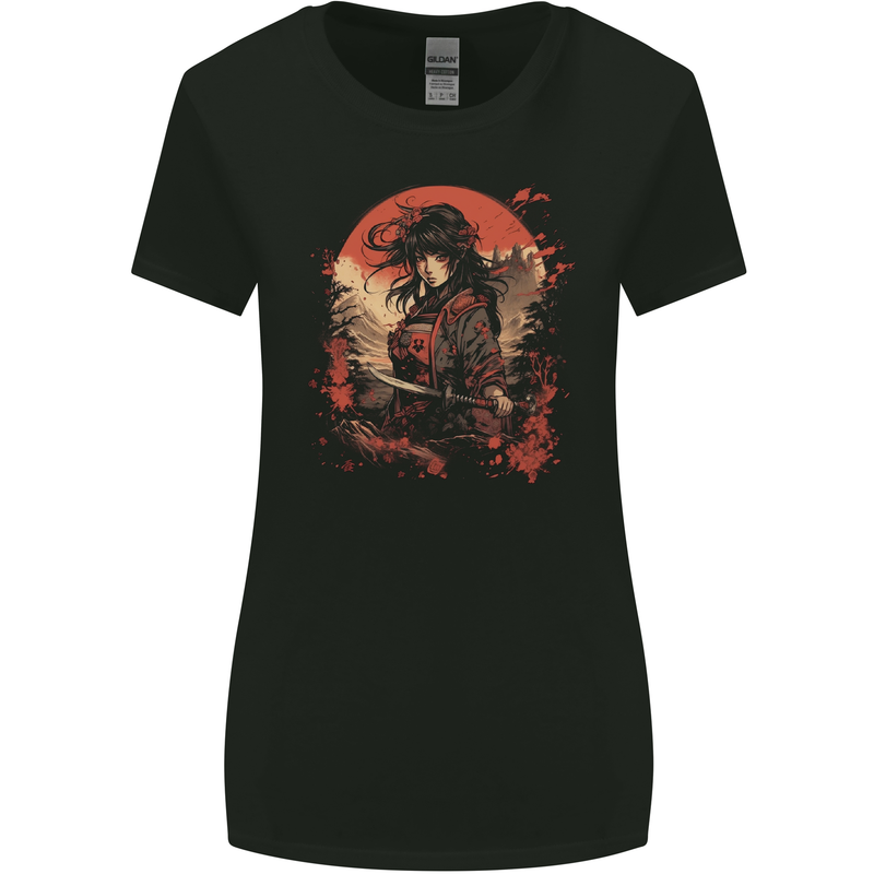 Anime Samurai Girl Fantasy Warrior Womens Wider Cut T-Shirt Black
