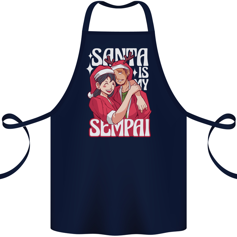 Anime Santa is My Sempai Funny Christmas Xmas Cotton Apron 100% Organic Navy Blue