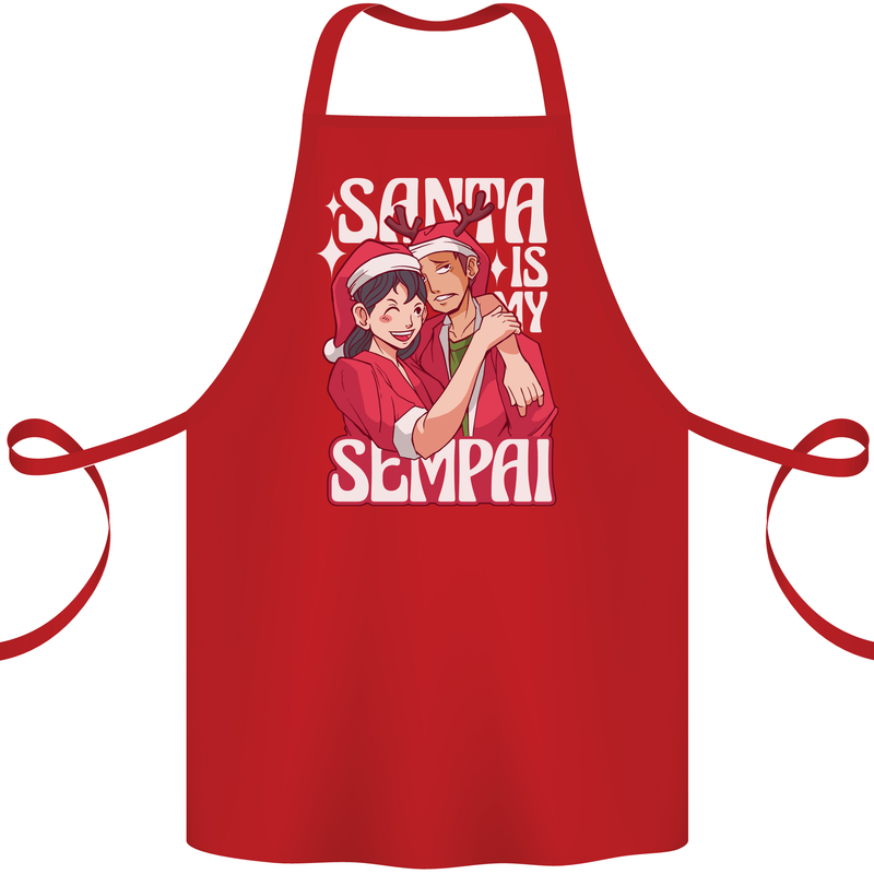 Anime Santa is My Sempai Funny Christmas Xmas Cotton Apron 100% Organic Red