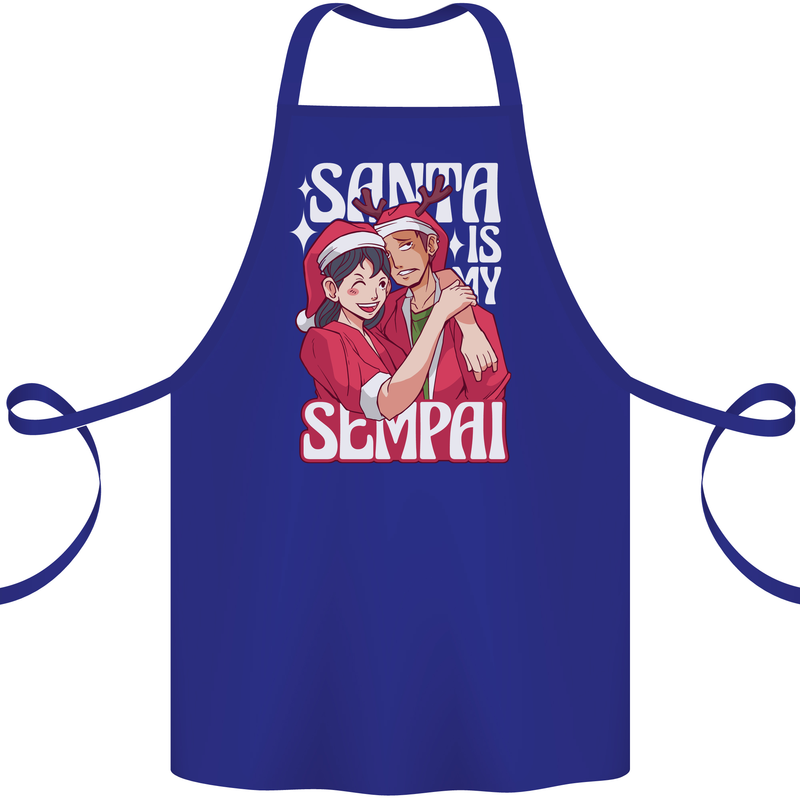 Anime Santa is My Sempai Funny Christmas Xmas Cotton Apron 100% Organic Royal Blue