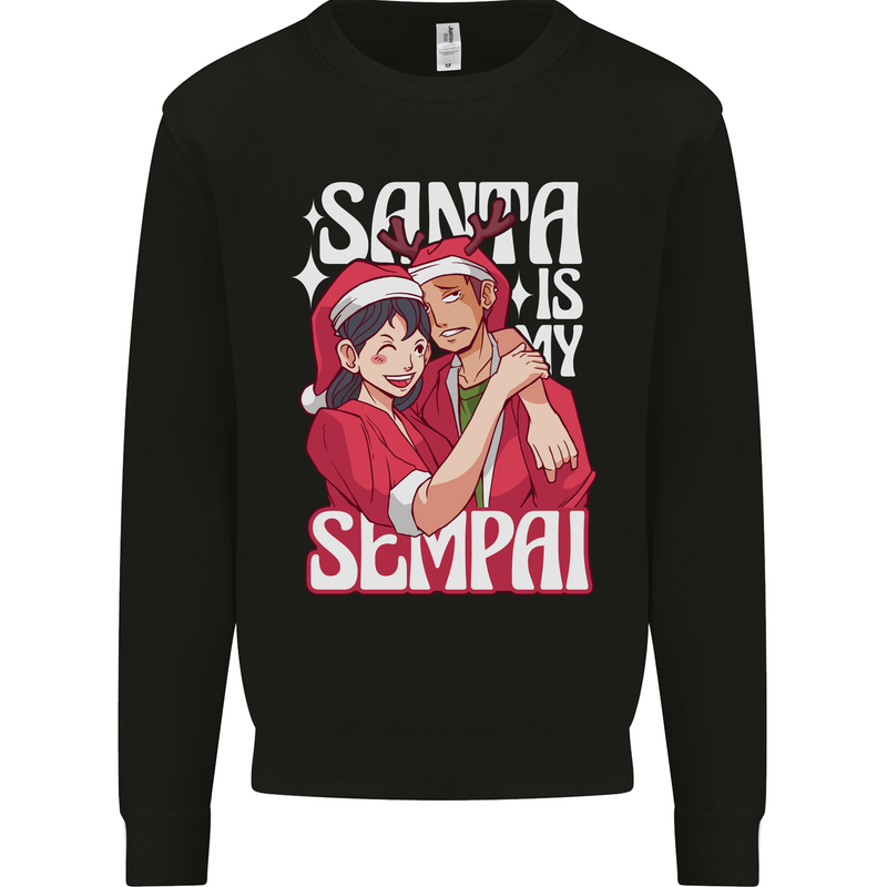 Anime Santa is My Sempai Funny Christmas Xmas Kids Sweatshirt Jumper Black
