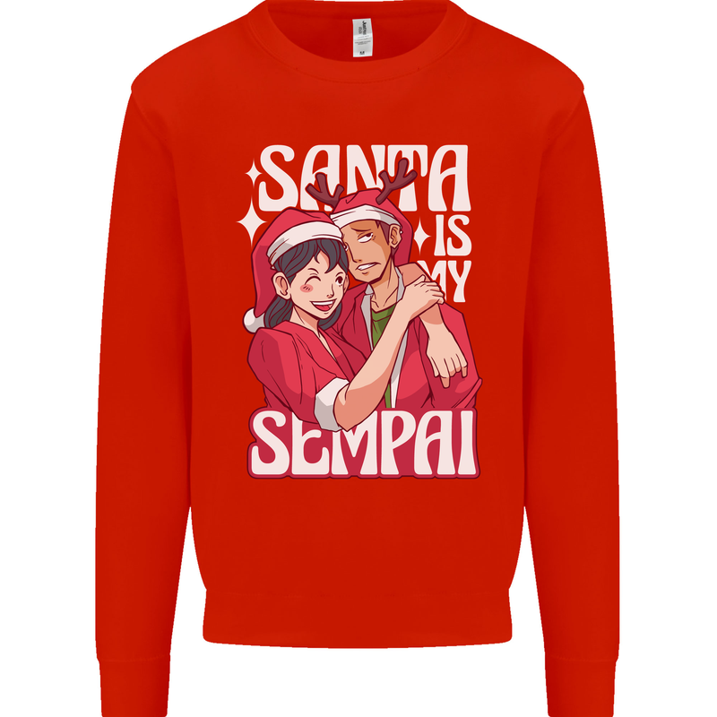 Anime Santa is My Sempai Funny Christmas Xmas Kids Sweatshirt Jumper Bright Red