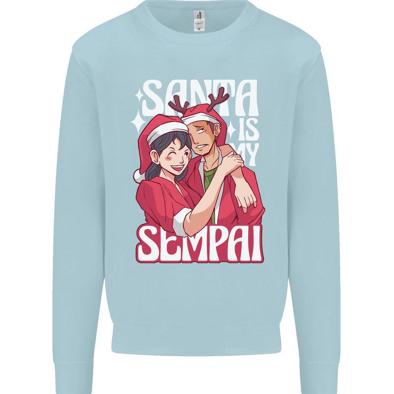 Anime Santa is My Sempai Funny Christmas Xmas Kids Sweatshirt Jumper Light Blue